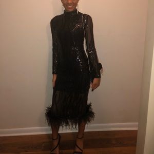 Black sequin dress with fur